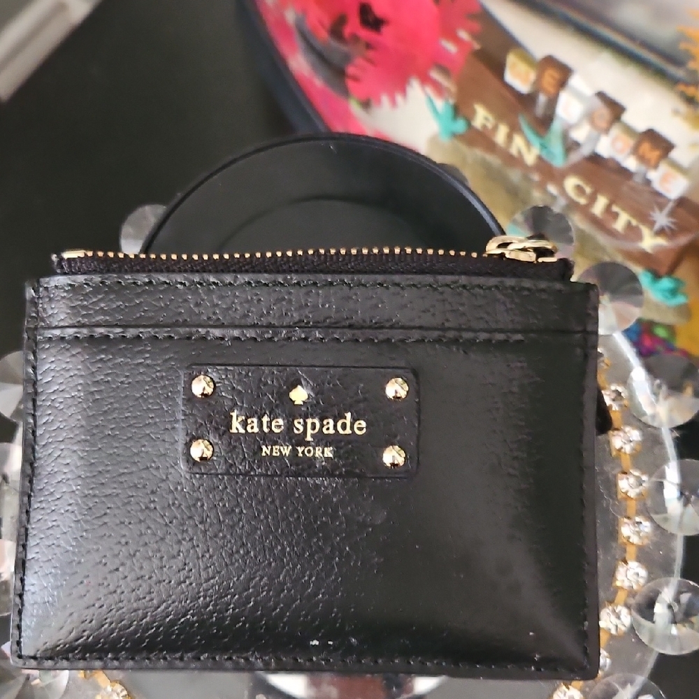 Kate Spade Black Card Holder with Gold Accents